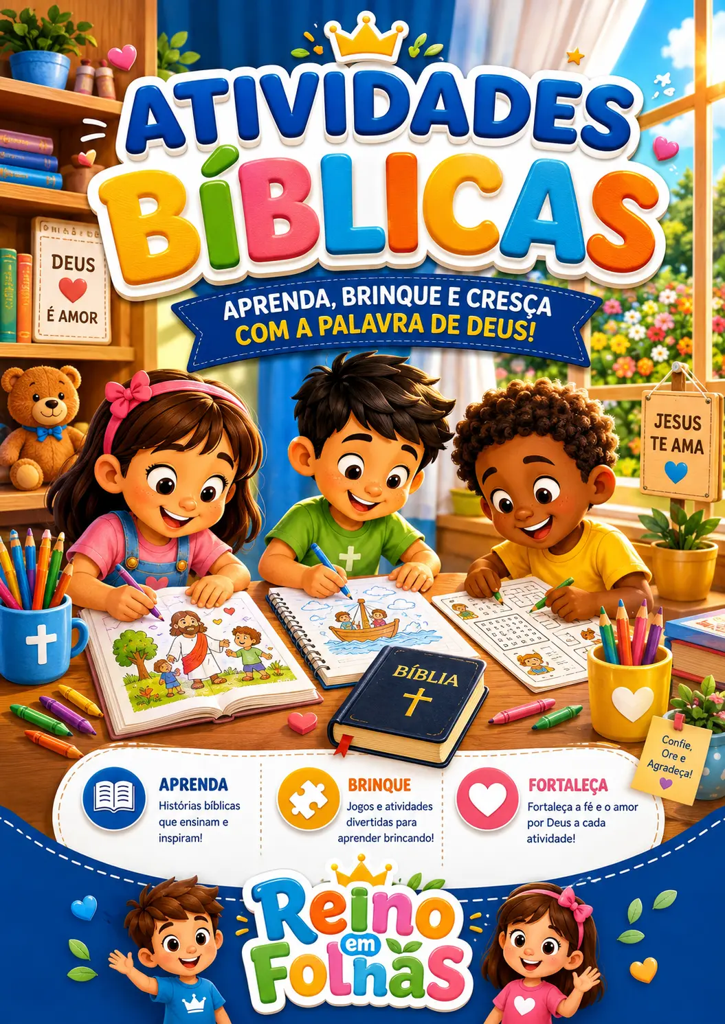 Capa do material Atividades Bíblicas — Reino em Folhas