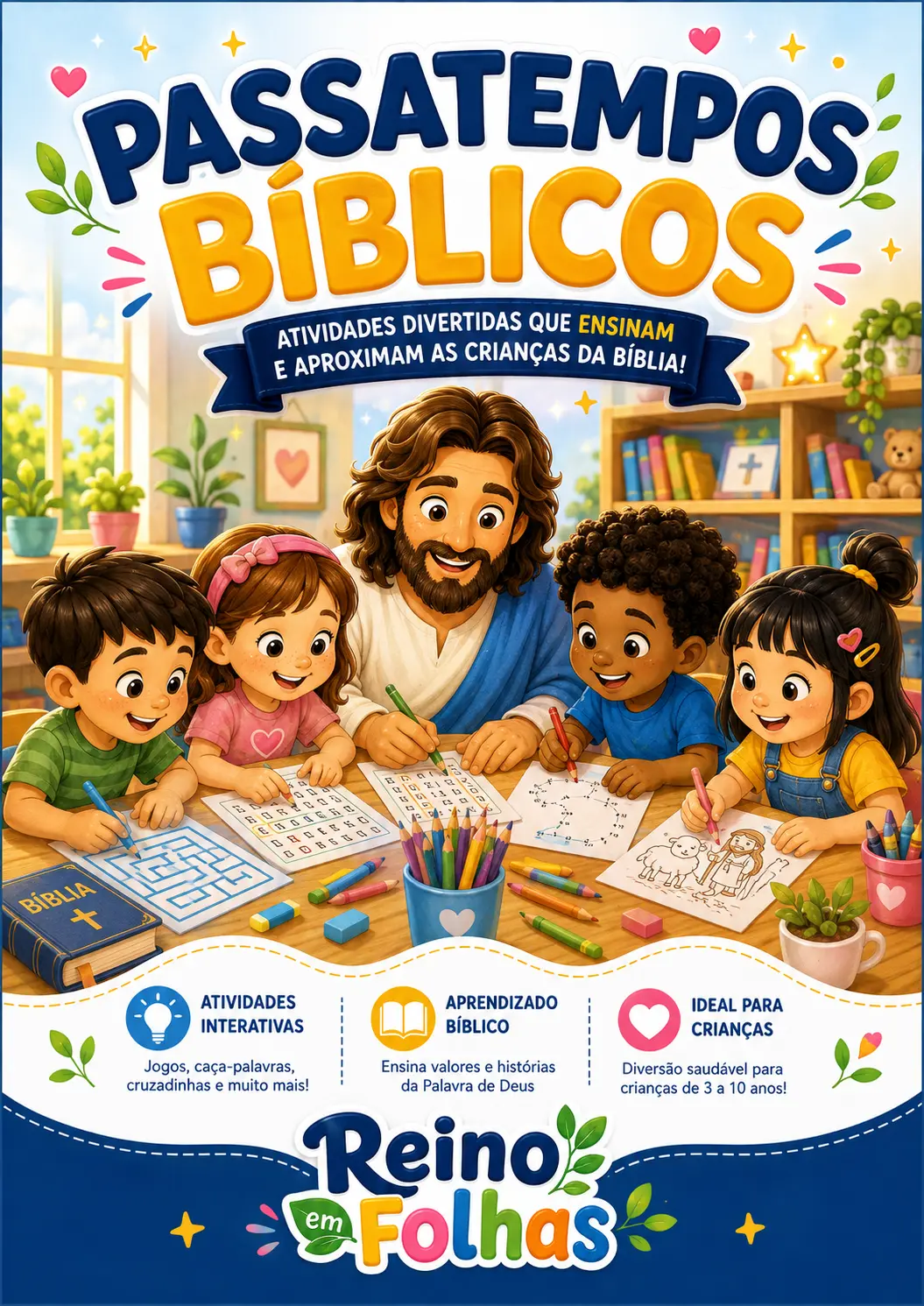 Capa do material Passatempos Bíblicos — Reino em Folhas